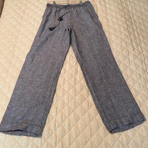 Talbots Linen Wide Leg Pants - Navy Blue